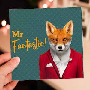 Tarjeta de San Valentín con un zorro adorable y fantástico, animal con ropa, para esposo, novio o pareja (Animalyser) (Tamaño A6/A5/A4/Cuadrado 6x6")