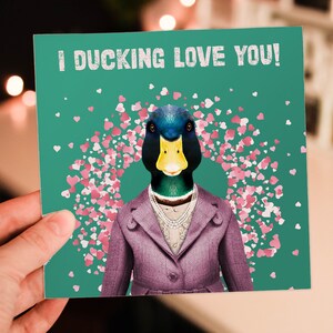 Te amo, pato gracioso con ropa, tarjeta de San Valentín para esposa, esposo, novio, novia (Animalyser), tamaño A6/A5/A4/cuadrado 6x6