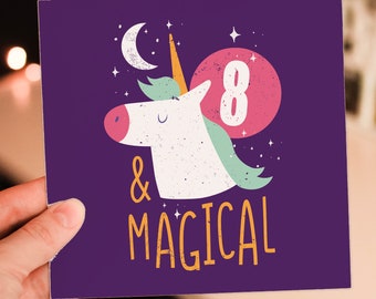 Children, child, boy, girl, kids any age birthday card: Magical unicorn - 1st, 2nd, 3rd, 4th, 5th, 6th, 7th (Size A6/A5/A4/Square 6x6")