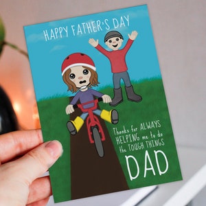 Merci de m'avoir toujours aidé à faire les choses difficiles Papa mignon, faire du vélo, faire du vélo Carte de fête des pères d'un fils ou d'une fille (taille A6/A5/A4)