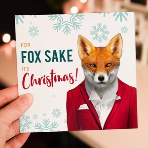 Por el amor de Fox, es Navidad. Zorro divertido con ropa. Navidad, fiestas, Navidad, tarjeta festiva (Animalyser) (Tamaño A6/A5/A4/Cuadrado 6x6")