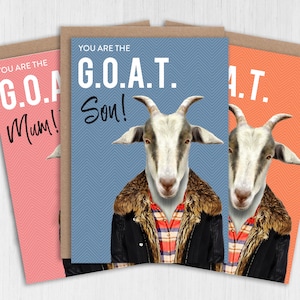 Tarjeta de cumpleaños del mejor de todos los tiempos (G.O.A.T.) para hijo, hija, hermana, hermano, mamá, papá (Animalyser) (Tamaño A6/A5/A4/Cuadrado 6x6")