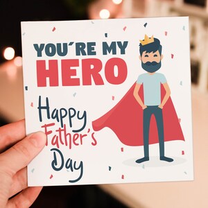 Eres mi héroe. Tarjeta de superhéroe para el Día del Padre para papá, papá, padre, de parte de hijo, hija, niño (tamaño A6/A5/A4/cuadrado 15x15 cm)