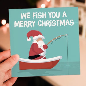 Te deseamos una Feliz Navidad pescando, pescador Papá Noel Navidad, Tarjeta de vacaciones (Tamaño A6/A5/A4/Cuadrado 6x6")