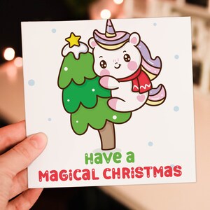 Avoir une magie de licorne de Noël magique, vacances, carte de Noël pour enfant, enfants, fille, petite-fille, nièce (taille A6/A5/A4/carré 6 x 6 pouces)