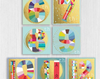 Gold Foiled Number Birthday Card: Colorful Kids Age 6-11