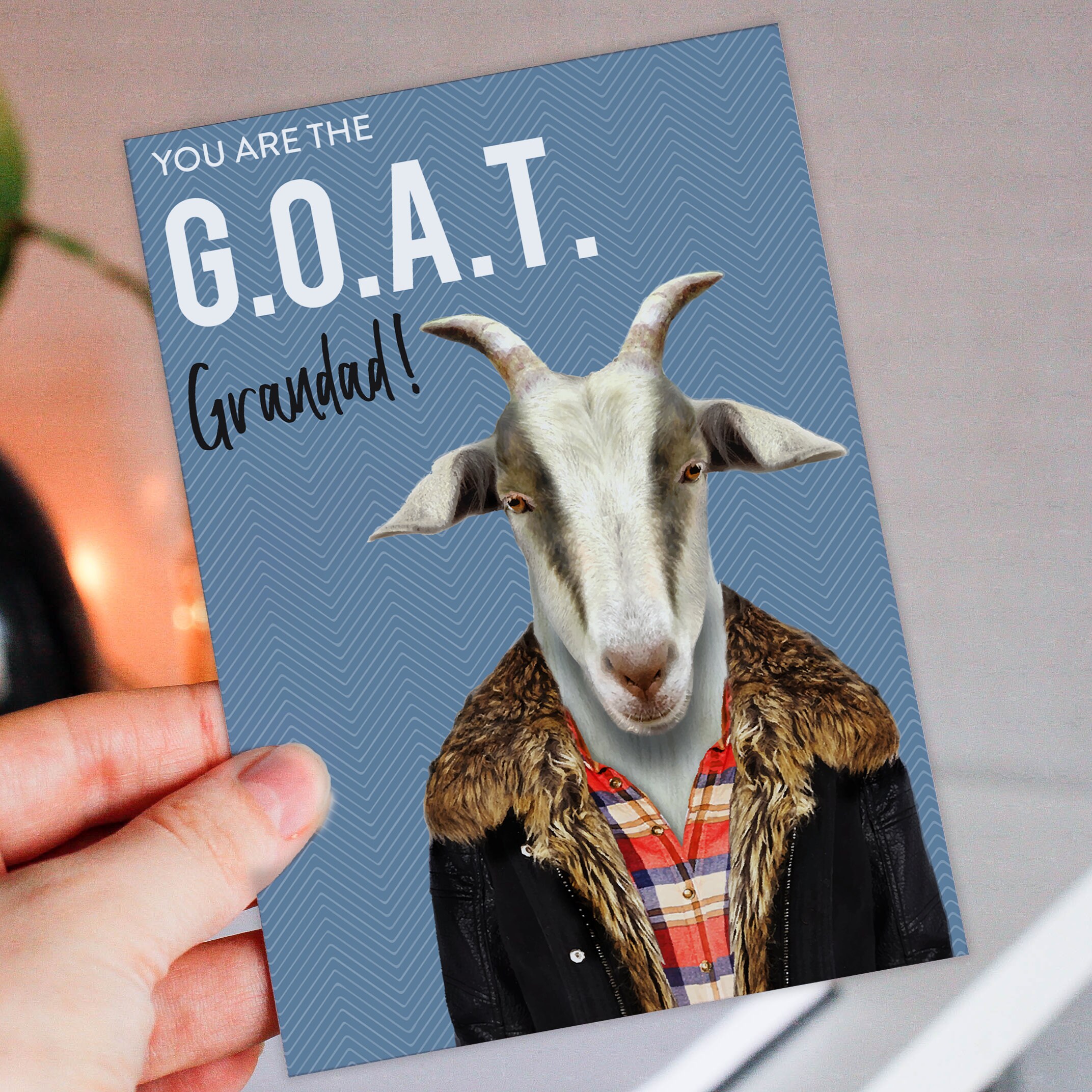 Greatest of All Time G.O.A.T Grandad Goat in Clothes Birthday Card for  Grandad, Grandfather animalyser size A6/a5/a4/square 6x6 