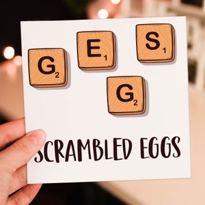 Divertida tarjeta de Pascua con huevos revueltos, fichas de letras variadas para todas las edades, adultos y niños (tamaño A6/A5/A4/cuadrado 6x6")