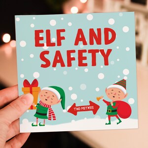 Tarjeta navideña divertida de elfo y seguridad para compañeros de trabajo, colegas, amigos y colegas (tamaño A6/A5/A4/cuadrado 6x6")