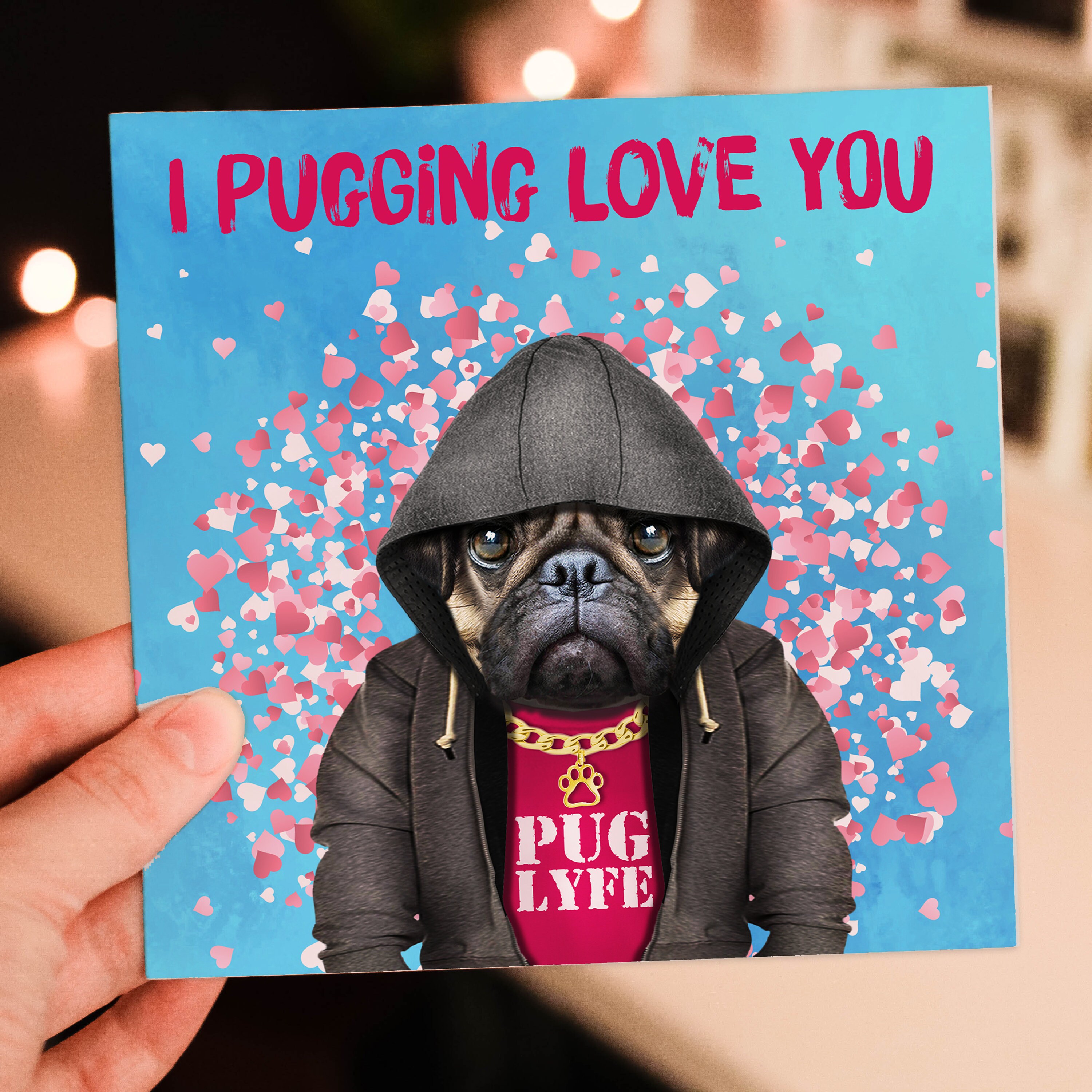 I Pugging Love You Pug in Clothes Anniversary Card for Wife