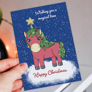 Nous souhaitons à notre enfant magique licorne personnalisée Noël, carte de vœux pour enfant, fils, fille, petit-enfant, nièce, neveu (taille A6/A5/A4)