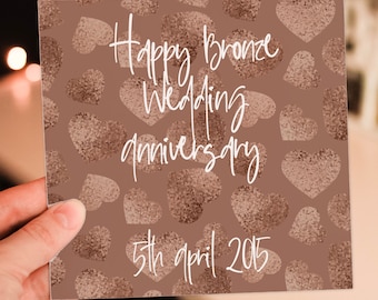 Personalised Bronze (8th/eight years) anniversary card: Personalised with date (Size A6/A5/A4/Square 6x6")