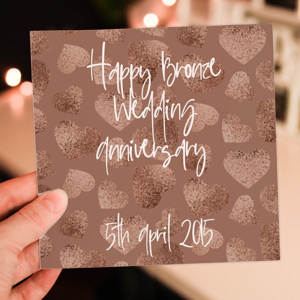 Personalised Bronze (8th/eight years) anniversary card: Personalised with date (Size A6/A5/A4/Square 6x6")
