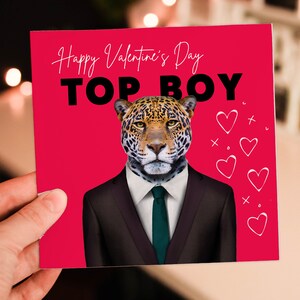 Bonne Saint-Valentin Top Boy Jaguar animal dans une carte de vêtements pour petit ami, mari, partenaire masculin (Animalyseur) Taille A6/A5/A4/carré
