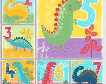 Dinosaur 2nd, 3rd, 4th, 5th, 6th, 7th, age two, three, four, five, six, seven cute dino birthday card for children, child, kids