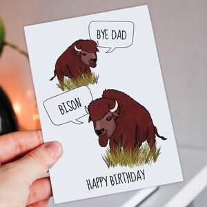 Adiós papá, bisonte, adiós hijo, chiste divertido de animales, tarjeta de cumpleaños de bisonte para padre, papá, papá de hijo, niño, niños (tamaño A6/A5/A4)