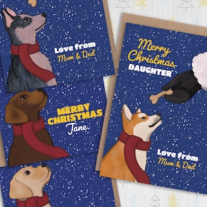 Tarjeta navideña personalizada con perro: Setter azul, Labrador chocolate, Labrador dorado y Shiba Inu (tamaño A6/A5/A4)