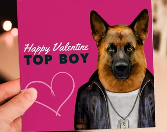 Happy Valentine Top Boy Deutscher Schäferhund Tier in Kleidung Karte für Freund, Ehemann, männlicher Partner (Animalyser), Größe A6/A5/A4/Quadrat