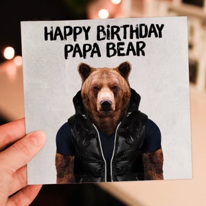 Feliz cumpleaños, papá oso, lindo animal con ropa, tarjeta de cumpleaños para papá, padre, papi, papá de hijo, hija, niño, niños (Animalyser)