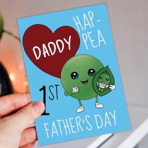 Tarjeta Hap-Pea para el primer día del padre, para papá, con un guisante adorable y divertido. Tarjeta para el primer día del padre, para papá, de un bebé, niño o recién nacido (tamaño A6/A5/A4).