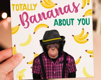 Totally Bananas über deinen Affen in der Kleidung Geburtstagskarte für Frau, Mann, Freundin, Freund (Animalyser) Größe A6/A5/A4/quadratisch 15x15cm