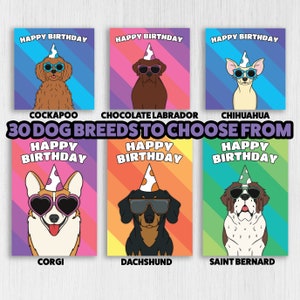 Happy Birthday dog, pet, 30 different breeds to choose from birthday card, Labrador, Collie, Cockapoo, Spaniel (Size A6/A5/A4/Square 6x6")