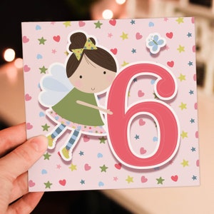 Tarjeta de cumpleaños de hadas para niños, niñas, hijas y nietas (tamaño A6/A5/A4/cuadrado 6x6").