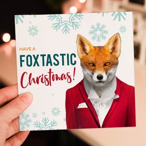 ¡Que tengas una fantástica Navidad con este zorro adorable y adorable animal con ropa! Tarjeta festiva (Animalyser) (Tamaño A6/A5/A4/Cuadrado 6x6")