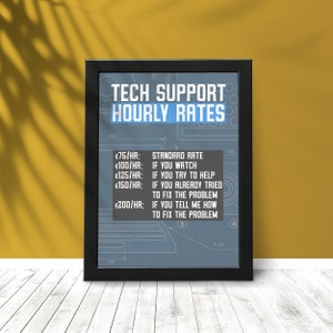 Tech Support Hourly Rates Print, Wall Decor, Wall Art for Office, Games ...