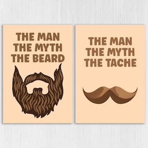 The man, the myth, the beard, tache, moustache funny birthday card for male, dad, father, boyfriend, husband (Size A6/A5/A4/Square 6x6")