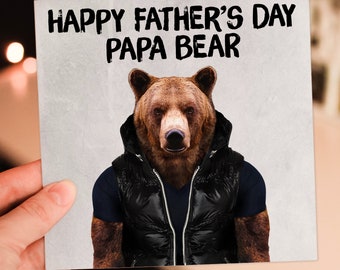 Happy Father's Day Papa Bear animal in clothes Father's Day card for dad, father, daddy, papa (Animalyser) (Size A6/A5/A4/Square 6x6")