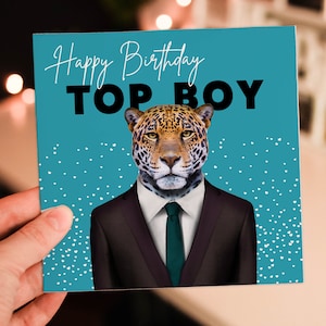 Carte de joyeux anniversaire Top Boy Jaguar pour petit ami, mari, homme, frère (Animalyseur) Taille A6/A5/A4/carré
