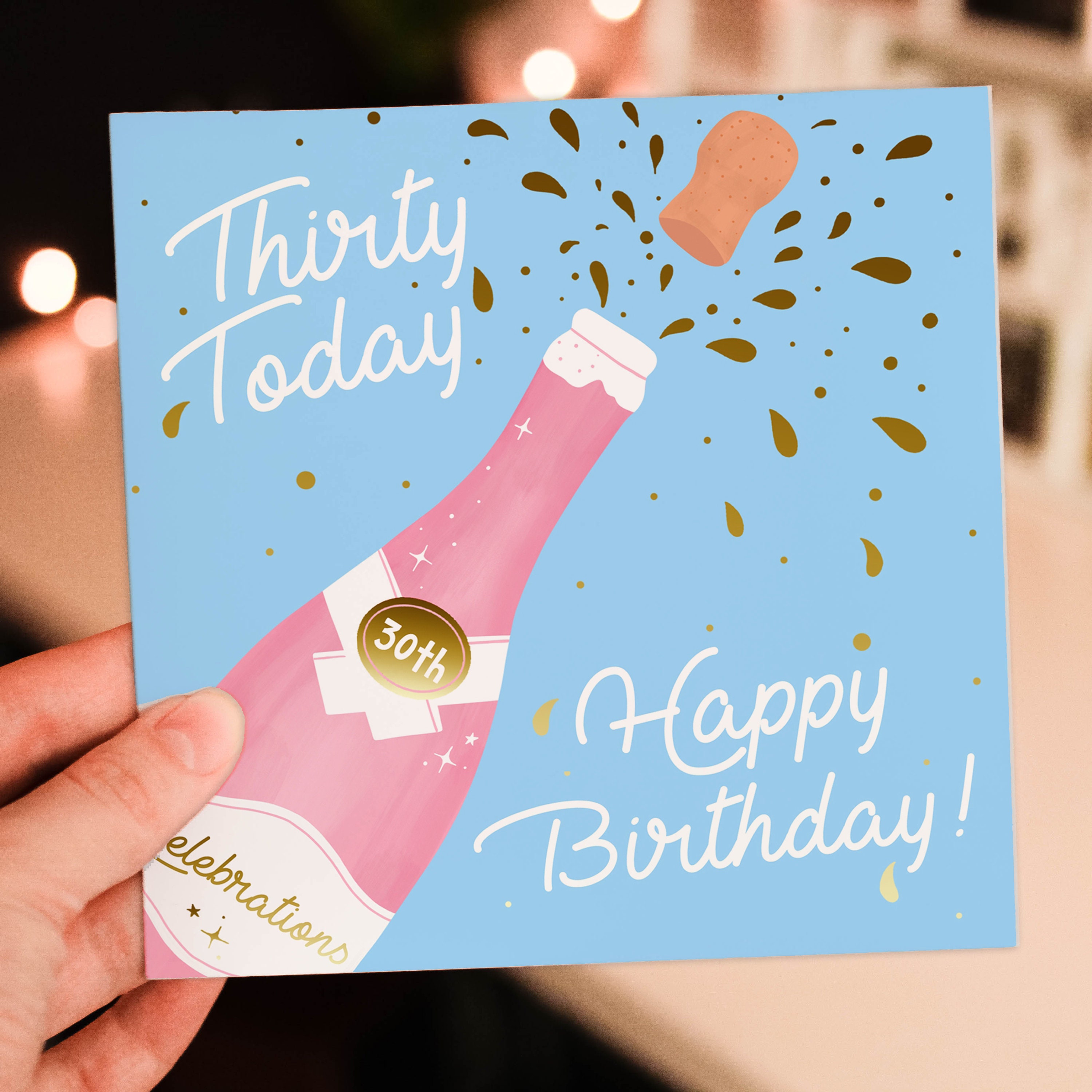 Trenta oggi, buon compleanno 30, 30 anni, 30 anni champagne, biglietto  d'auguri in lamina d'oro per donna, donna, signora, donne, amica, collega -   Italia