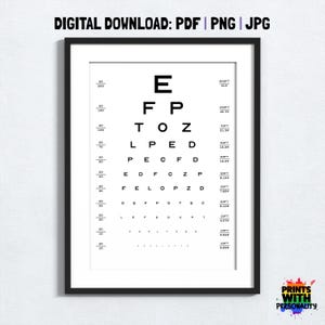 Optician Eye Test Print: Black and White Wall Art - Digital Download PDF JPG PNG