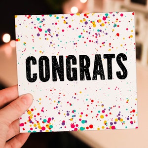 Felicitaciones, bien hecho, nuevo trabajo, tarjeta de graduación, estilo confeti de colores, ¡Felicidades!, ¡Vamos!, ¡Viva! (Tamaño A6/A5/A4/Cuadrado 6x6")