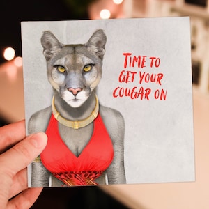 Carte d'anniversaire de couguar déguisé en animal rigolo pour femme, femme (Animalyser) (taille A6/A5/A4/carré 6 x 6 pouces)