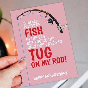 Tira de mi caña, tira de tu caña, divertida y grosera tarjeta de aniversario de pesca para esposa, esposo, novia, novio, pareja (tamaño A6/A5/A4)