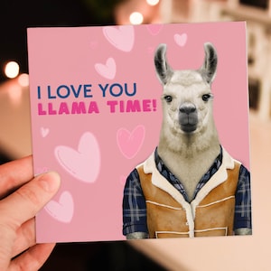 Te amo, tiempo de llama, linda y divertida tarjeta de aniversario de animales para esposa, esposo, novio, novia (Animalyser) Tamaño A6/A5/A4/Cuadrado