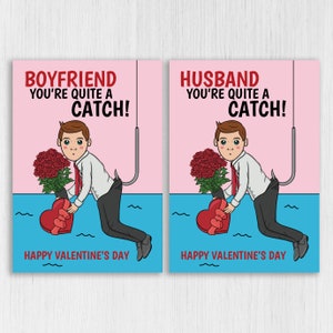 Novio, esposo, eres todo un partido, divertido, lindo, romántico, pescando, atrapando peces, tarjeta del Día de San Valentín (tamaño A6/A5/A4)