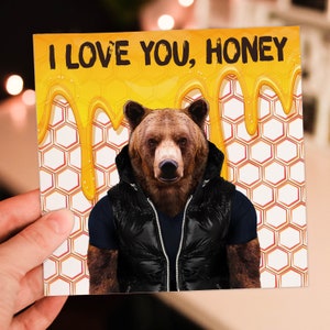 Tarjeta de aniversario "Te amo, osito de miel vestido" para esposa, esposo, novia, novio, pareja (Animalyser) (Tamaño A6/A5/A4/Cuadrado 6x6")