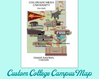 Custom College Map / Print / Canvas / Download /  Custom Portrait / Custom College Town