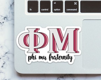 Phi Mu ΦΜ Sorority Letters Sticker | 4" Wide  / Decal |  for Car, Laptop, Mug, Cup, Cooler, Planner