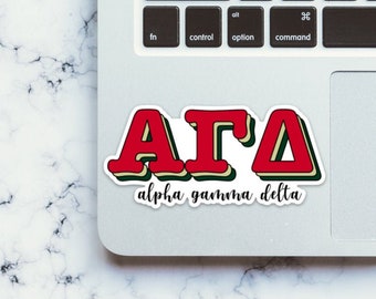 Alpha Gamma Delta Red, Buff and Green Letters Sticker  | 4" Wide, big little reveal, bid day basket, car sticker, laptop sticker, greek life