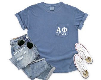 Alpha Phi | Comfort Colors Short Sleeve Pocket Tee | Sorority Dad, Father's Day Gift, stepdad, grandpa gift, father daughter, daddy daughter