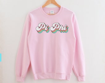 Pi Beta Phi Sorority Groovy Rainbow | Gildan 18000 Unisex Heavy Blend Crewneck Sweatshirt w/ Fleece Inside, big little, bid day basket, gift