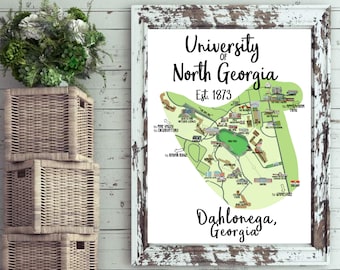 Dahlonega Map University of North Georgia Digital Illustration / Print / Canvas / Download /  Custom Portrait / Custom College Town