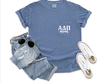 Alpha Delta Pi | Comfort Colors Short Sleeve Pocket Tee | Sorority Mom, House Mom, Mother's Day Gift, parents weekend, greek life, stepmom