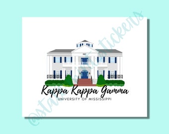 Kappa Kappa Gamma Mississippi Sorority House Print | Sorority Art | Gallery Wall | Kappa Kappa Gamma Print