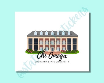 Chi Omega Louisiana Sorority House Print | Sorority Art | Gallery Wall | Chi Omega Print | Chi Omega LSU | Chi Omega Sorority