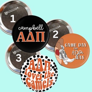 Sorority Gameday Game Day the Sorority Way Alpha Delta Pi Campbell Football Buttons Sorority Buttons Gameday Pins Custom image 1